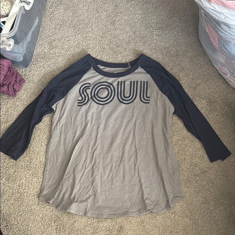 Gray and Black Raglan Shirt with 'Soul' Graphic